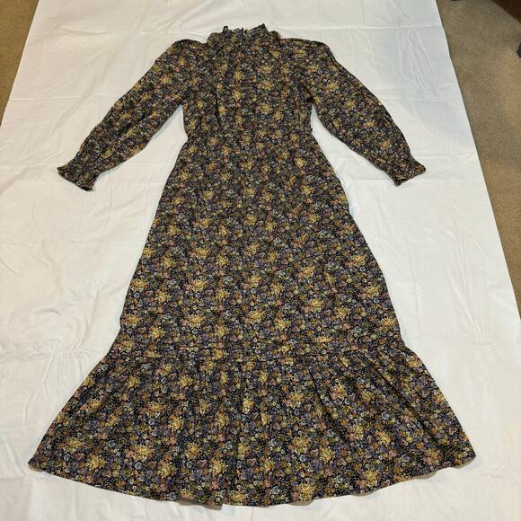 Target Cottage Core Floral Maxi Dress Size XS Blue Gold Prairie Feminine Modest - Picture 3 of 12